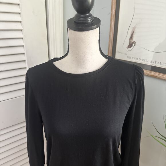 SUNDANCE Womens Top Small Black Long Puff Sleeve Jersey Knit Casual Grunge Chic - Picture 3 of 5